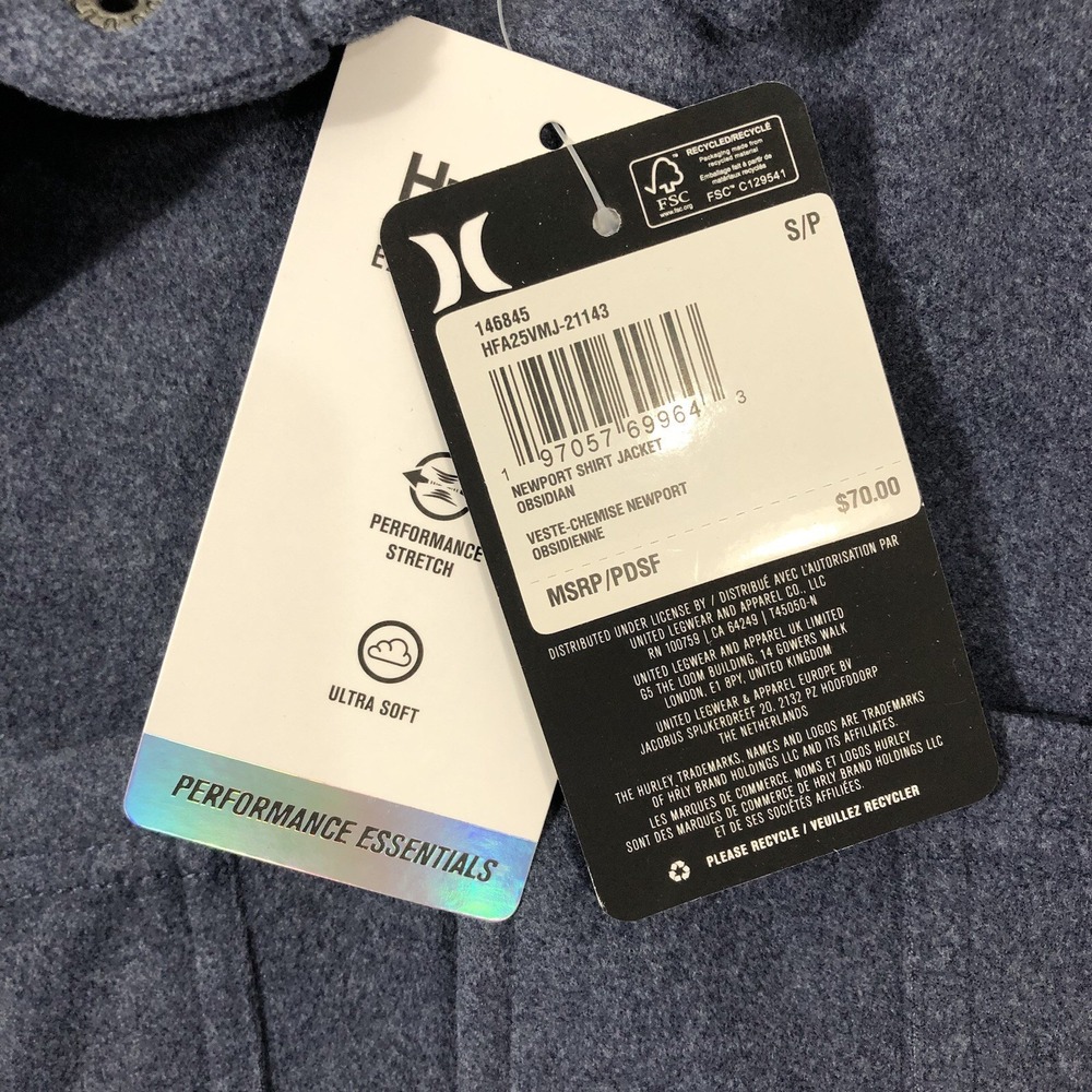 Hurley Newport Shirt Jacket Men Small Blue Obsidian Performance Stretch Soft NWT - Picture 11 of 14